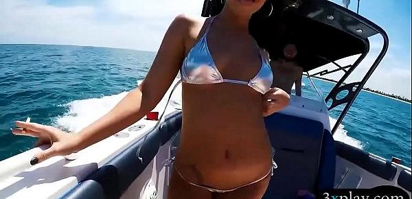  Sexy teen besties hot orgy with horny men on speedboat